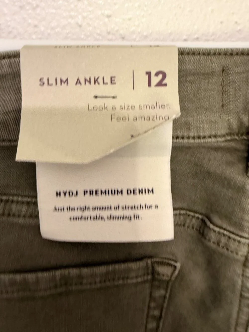 NYDJ LIFT TUCK Lift & Tuck Tech Ankle Slim Pants Olive Green Jeans 12